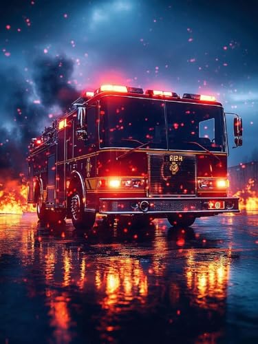 Malen Nach Zahlen Feuerwehrauto Malen Nach Zahlen Erwachsene Flamme, DIY Painting by Numbers Set für Kinder Anfänger, Mit 3 Pinsel Fein und Hochwertige Acrylfarbe, Home Deko Geschenke 85x110cm YH-329 von Yuogyxog