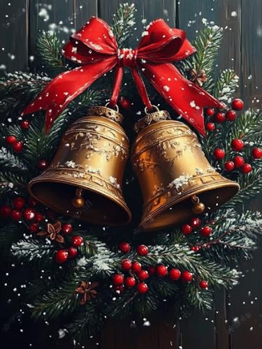 Malen Nach Zahlen Glocke Malen Nach Zahlen Kinder Weihnachten ab 9 Jahre Mädchen, DIY Handgemalt Ölgemälde Kit, Paint by Numbers Mit 3 Pinsel und Acrylfarbe, Hobby Erwachsene Kreativ 45x60cm YH-320 von Yuogyxog
