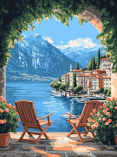 Malen Nach Zahlen Landschaft Malen Nach Zahlen Erwachsene Fenster, DIY Painting by Numbers Set für Kinder Anfänger, Mit 3 Pinsel Fein und Hochwertige Acrylfarbe, Home Deko Geschenke 45x60cm YH-333 von Yuogyxog