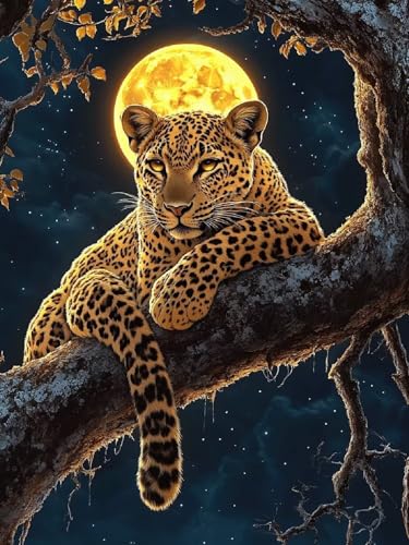 Malen Nach Zahlen Leopard Malen Nach Zahlen Kinder Mond ab 9 Jahre Mädchen, DIY Handgemalt Ölgemälde Kit, Paint by Numbers Mit 3 Pinsel und Senior Acrylfarbe, Hobby Erwachsene Kreativ 90x120cm YH-340 von Yuogyxog