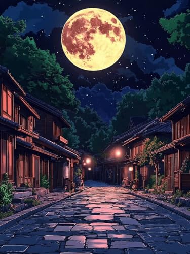 Malen Nach Zahlen Mond Malen Nach Zahlen Erwachsene Häuser, DIY Painting by Numbers Set für Kinder Anfänger, Mit 3 Pinsel und Hochwertige Acrylfarbe (Ohne Rahmen), Home Deko Geschenke 40x50cm YH-345 von Yuogyxog