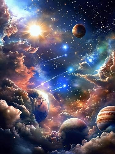 Malen Nach Zahlen Planet Malen Nach Zahlen Kinder Universum ab 9 Jahre Mädchen, DIY Handgemalt Ölgemälde Kit, Paint by Numbers Mit 3 Pinsel und Acrylfarbe, Hobby Erwachsene Kreativ 40x50cm YH-332 von Yuogyxog