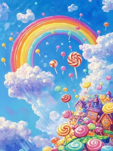 Malen Nach Zahlen Regenbogen Malen Nach Zahlen Erwachsene Süßigkeiten, DIY Painting by Numbers Set für Kinder Anfänger, Mit 3 Pinsel Fein und Hochwertige Acrylfarbe, Home Deko Geschenke 40x50cm YH-321 von Yuogyxog