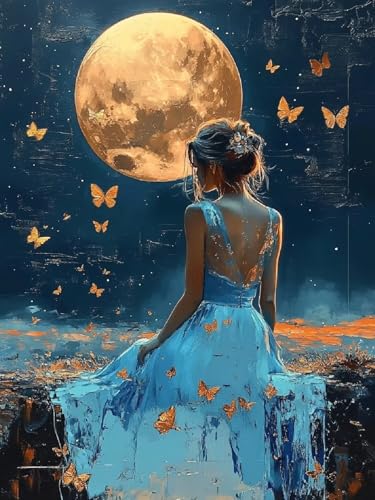 Malen Nach Zahlen Schönheit Malen Nach Zahlen Erwachsene Mond, DIY Painting by Numbers Set für Kinder Anfänger, Mit 3 Pinsel Fein und Hochwertige Acrylfarbe, Home Deko Geschenke 40x50cm YH-339 von Yuogyxog