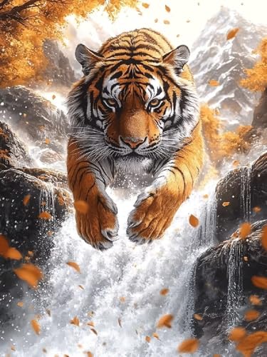 Malen Nach Zahlen Tiger Malen Nach Zahlen Erwachsene Fallen, DIY Painting by Numbers Set für Kinder Anfänger, Mit 3 Pinsel und Hochwertige Acrylfarbe (Ohne Rahmen), Home Deko Geschenke 45x60cm YH-303 von Yuogyxog
