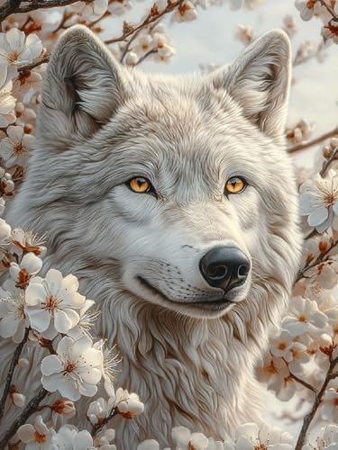 Malen Nach Zahlen Wolf Malen Nach Zahlen Erwachsene Blumen, DIY Painting by Numbers Set für Kinder Anfänger, Mit 3 Pinsel und Hochwertige Acrylfarbe (Ohne Rahmen), Home Deko Geschenke 30x40cm YH-319 von Yuogyxog