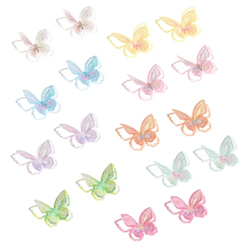 18 Stück Schmetterling Patches zum Aufbügeln 9 Farben, Doppellagige Organza Schmetterlinge Deko, Bügelbilder für Textilien für Diy Kleidung, Haarschmuck, Tasche, Gardine von Yuomeaz