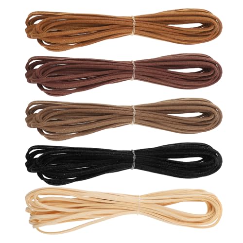 5 Rollen Flaches Lederband Schnur Wildlederband Lederband Schnur 2mm x 5m Dünnes Seil für Armbänder Schuhbänder Basteln Schmuckherstellung Halskette Geflochtene Perlen DIY (5 Farben) von Yuomeaz