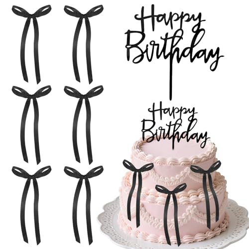 7 Stück Tortendeko mit Schleife, Mädchen Cake Topper Hochzeit, Schwarze Schleifen Deko für Geburtstag, Party, Hochzeit, Valentinstag 7 Stück Tortendeko mit Schleife, Mädchen Cake Topper Hochzeit, Schwarze Schleifen Deko für Geburtstag, Party, Hochzeit, Valentinstag von Yuomeaz