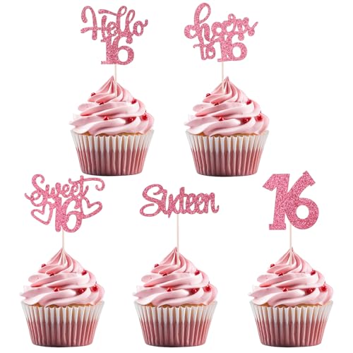 Cupcake-Aufsätze "Happy 16th Birthday", 16 Stück "Happy 16th Birthday", 16 Kuchendekorationen für den 16. Geburtstag, Jahrestag, Partyzubehör, Roségold, Glitzer, 30 Stück Cupcake-Aufsätze "Happy 16th Birthday", 16 Stück "Happy 16th Birthday", 16 Kuchendekorationen für den 16. Geburtstag, Jahrestag, Partyzubehör, Roségold, Glitzer, 30 Stück von Yuomeaz