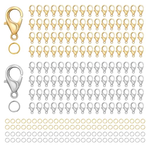 Karabinerverschlüsse für Schlüsselanhänger, 12 x 6 mm, Gold/Silber, Karabinerhaken mit offenen Biegeringen, rostfreie Zinklegierung, Karabinerverschlüsse für Schmuckherstellung, Schlüsselanhänger von Yuomeaz