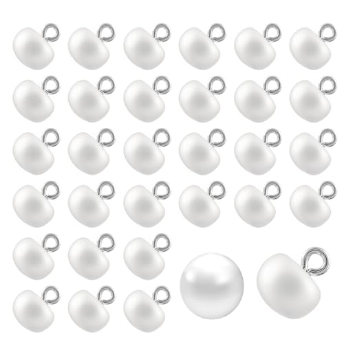 Perlenknöpfe, 10 mm, weiß, rund, Perlenknöpfe mit Schaft, zum Nähen von Kleidung, Hemden, Strickjacken (4,2 mm Loch), 50 Stück von Yuomeaz