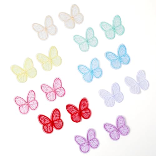 Schmetterlings-Applikationen, bestickte Spitzen-Organza-Schmetterling-Aufnäher, mehrfarbige Stoff-Schmetterlinge, Verzierungen, Nähzubehör für Hochzeit, Brautkleid, Bastelarbeiten, 50 Stück von Yuomeaz