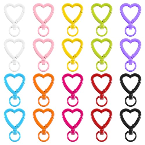 Yuomeaz Karabinerverschlüsse für Schlüsselanhänger, 10 Farben, Herzform, drehbarer Karabinerverschluss, Metall-Karabiner-Schnalle für Halskette, Schmuck, Basteltasche, 20 Stück von Yuomeaz