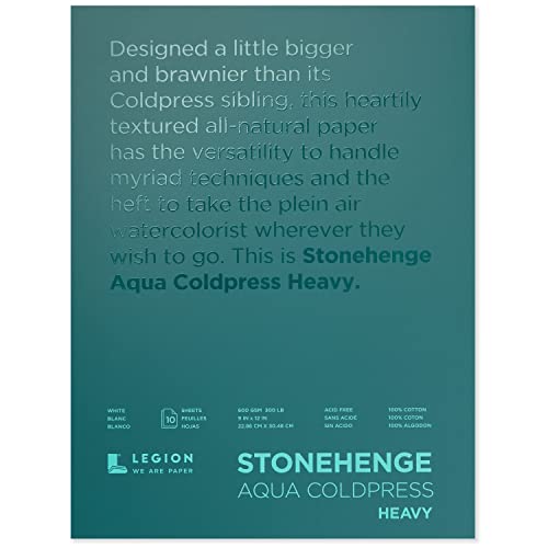 LEGION PAPER SQC300WH Stonehenge Aqua Coldpress Block, 22,9 x 30,5 cm, 10 Blatt/Packung, Weiß, 136 kg, Baumwolle, 9 x 12, stück von Stonehenge Aqua