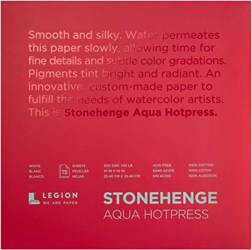 Yupo Paper SQH140WH Stonehenge Aqua Block Hotpress Pad 25,4 x 25,4 cm, 15 Blatt/Packung, 63,5 kg, Weiß 140 lb, 10-x-10-Inch von Stonehenge