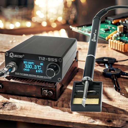 QUECOO STM32 V2.1S T12-955 Lötstation Elektronischer Lötkolben 1,3 Zoll Digitale Station Lötkolben 9501 Griff Lötkolbenspitze Lötkolben Werkzeug (T12-955 Kit III) von YuqiaoTime