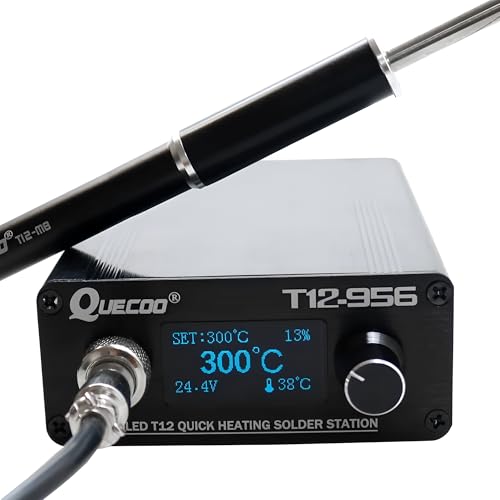 QUECOO T12-956 Löten Digitalstation Elektronischer Lötkolben OLED 1,3 Zoll mit schwarzem M8-Griff und T12 Lötkolbenspitzen (T12-956 Kit IV) von YuqiaoTime