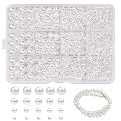Yuqilin 1320 Stück Perlen für Armbänder, DIY Perlen zum Aufnähen, Kunstperle Runde, Weiß Nachahmung für Schmuckherstellung Halskette Armbänder Schmuck Basteln von Yuqilin