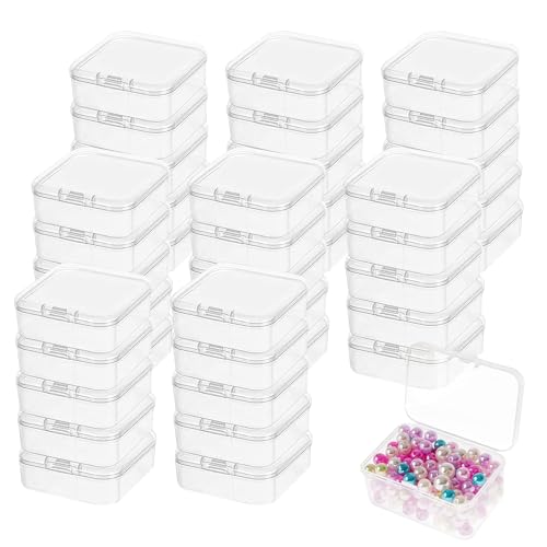 Yuqilin 40 Stück 4,5×4,5×2 CM Aufbewahrungsboxen, Mit Klappdeckel Sortierboxen für Kleinteile, Transparent Aufbewahrungsbox Klein, zur Aufbewahrung Kunsthandwerk, Schmuck Accessoires von Yuqilin