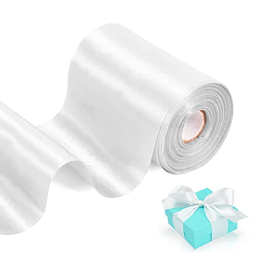 Yuragim Satinband,10cm x 20m Satinband Breit Geschenkband Schleifenband Satinband Weiss Stoffband für Hochzeit Weißes Band Dekoband für Oster Eid Auto Taufe Geburtstag Hochzeit Party Dekoration von Yuragim