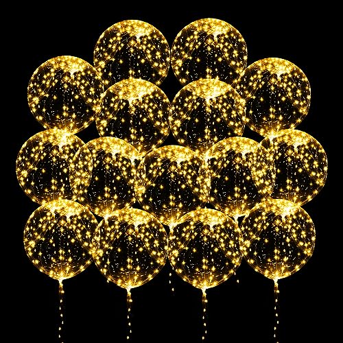 Yuragim Leuchtende Luftballons, 15 Stück LED Ballons, 20 Zoll Bobo Helium Ballons LED Luftballons Wiederverwendbar Luftballon mit Lichterketten für Oster, Hochzeit, Geburtstag, Valentinstag Dekoration von Yuragim