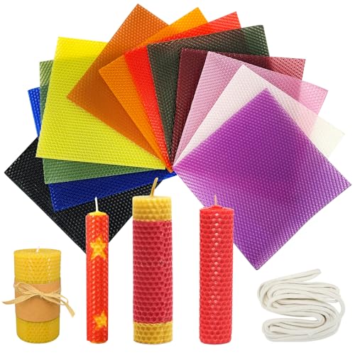 Yuragim Bienenwachs-Kerzenherstellungs Set, Bienenwachsplatten für Kerzen, 12 Farben Bienenwachsplatten 20 * 20 cm mit 1m Baumwolldocht,DIY Bienenwachs Kerzen Selber Machen für Erwachsene und Kinder Yuragim Bienenwachs-Kerzenherstellungs Set, Bienenwachsplatten für Kerzen, 12 Farben Bienenwachsplatten 20 * 20 cm mit 1m Baumwolldocht,DIY Bienenwachs Kerzen Selber Machen für Erwachsene und Kinder von Yuragim
