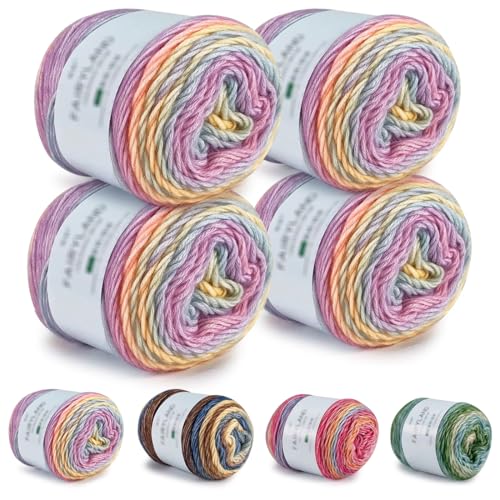 Yuragim Farbverlaufsgarn Baumwolle zum Häkeln, 400g (4x100g) Bobbel Wolle Garn Farbverlauf 245m Mehrfarbiges Gradient Häkelgarn, Superweiche Farbverlaufswolle zum Stricken Schal Decke Pullover Hüte von Yuragim