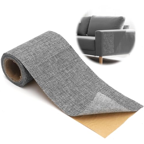 Yuragim Flicken Selbstklebend Stoff, 10x200 cm Leinenstoff Reparatur Patches Selbstklebend, Hellgrau Leinen Stoff Reparaturflicken Reparaturset Textilklebeband für Stoffe,Sofa,Autositze,Möbel,Vorhang von Yuragim