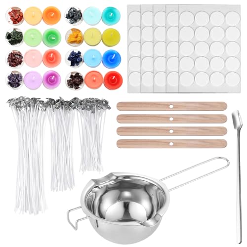 Yuragim Kerzen Selber Machen Set, Kerzenherstellung Kit, 480 ml Wachsschmelztopf und 150 Kerzendochte, 8 Kerzenfarbe, 100 Docht Aufkleber, 4 Dochthalter, Candle Making Kit für Erwachsene und Kinder von Yuragim