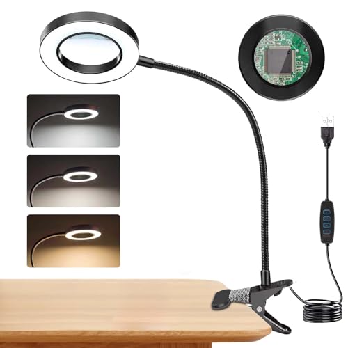 Yuragim Lupe mit Licht und Ständer, 5X LED Lupenleuchte mit Klemme, LED Lupenleuchte mit 3 Farbmodi Dimmbare, Tischlupe mit Beleuchtung, als Diamond Painting Zubehör,Lupenlampe für Lesen Basteln Nähen Yuragim Lupe mit Licht und Ständer, 5X LED Lupenleuchte mit Klemme, LED Lupenleuchte mit 3 Farbmodi Dimmbare, Tischlupe mit Beleuchtung, als Diamond Painting Zubehör,Lupenlampe für Lesen Basteln Nähen von Yuragim