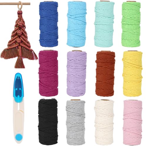 Yuragim Makramee Garn, 12 Stück 2mm x 30M Makramee Set mit Schere, Makramee Garn 2mm, Makramee Baumwollgarn für DIY Handwerk Basteln Stricken Boho Wandbehang Deko Wohnzimmer Balkon Schlafzimmer, Bunt Yuragim Makramee Garn, 12 Stück 2mm x 30M Makramee Set mit Schere, Makramee Garn 2mm, Makramee Baumwollgarn für DIY Handwerk Basteln Stricken Boho Wandbehang Deko Wohnzimmer Balkon Schlafzimmer, Bunt von Yuragim