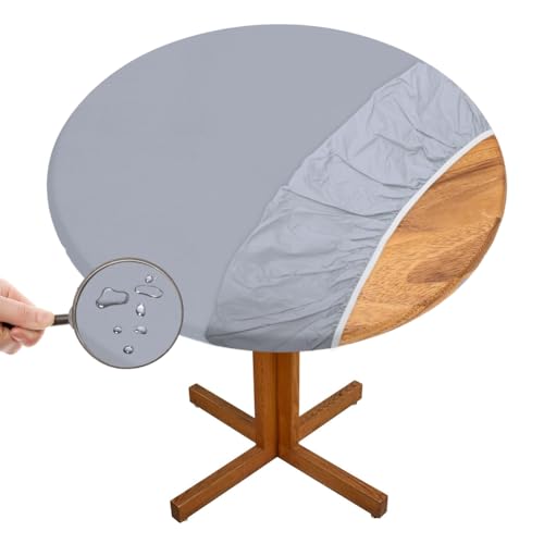Yuragim Tischdecke Abwaschbar Rund Ø 90-110 cm Elastisch Tischdecke Outdoor Wetterfest Rund Gartentischdecke mit Gummizug, Tischschutzfolie Tischdecken Table Cloth für Garten Restaurant (Grau) von Yuragim