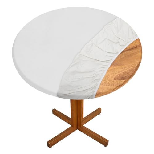 Yuragim Tischdecke Abwaschbar Rund Ø 90-110 cm Elastisch Tischdecke Outdoor Wetterfest Rund Gartentischdecke mit Gummizug, Tischschutzfolie Tischdecken Table Cloth für Garten Restaurant (Weiß) von Yuragim