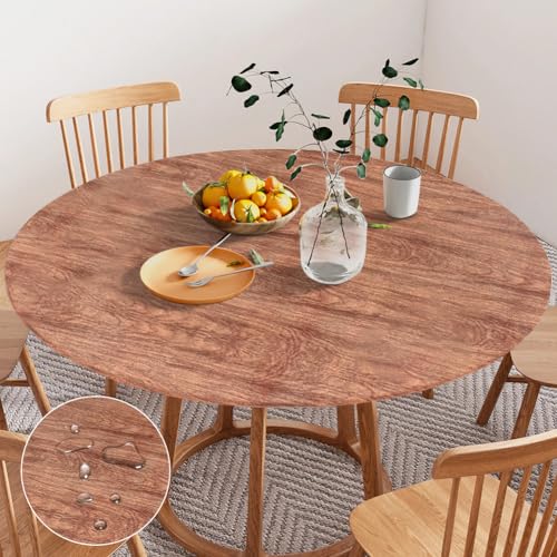 Yuragim Tischdecke Rund Outdoor 120cm, PVC Spanntischdecke Rund mit Gummizug Tischfolie Elastisch Gartentischdecke Wetterfest Abwaschbar Table Clothfür Küche Garten Außenbereich, Passend für 105-115cm von Yuragim