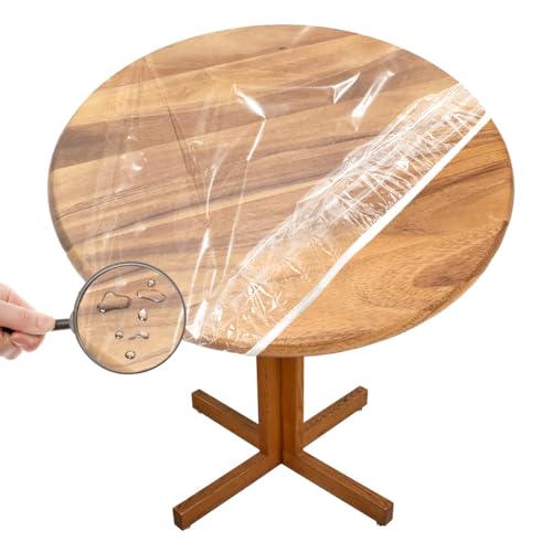 Yuragim Transparent Tischdecke Rund Abwaschbar Ø 90-110 cm Tischdecke Outdoor Wetterfest Elastisch Rund Gartentischdecke mit Gummizug, Tischdecken Tischschutzfolie Table Cloth für Garten Restaurant von Yuragim