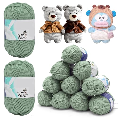 Yuraigm Häkelgarn 12er* 50g/Ball, Super Weiche Wolle Strickgarn Baumwolle zum Häkeln, Antipilling Babywolle zum Stricken 100% Acryl Garn für Anfänger und Kinder Zum Strickprojekt (Grün) von Yuragim