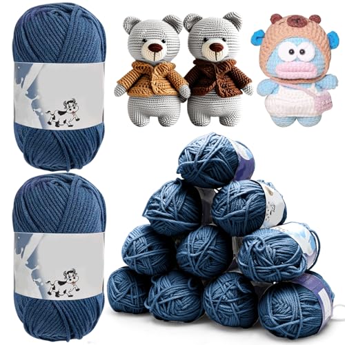 Yuraigm Häkelgarn 12er* 50g/Ball, Super Weiche Wolle Strickgarn Baumwolle zum Häkeln, Antipilling Babywolle zum Stricken 100% Acryl Garn für Anfänger und Kinder Zum Strickprojekt (Marineblau) von Yuragim