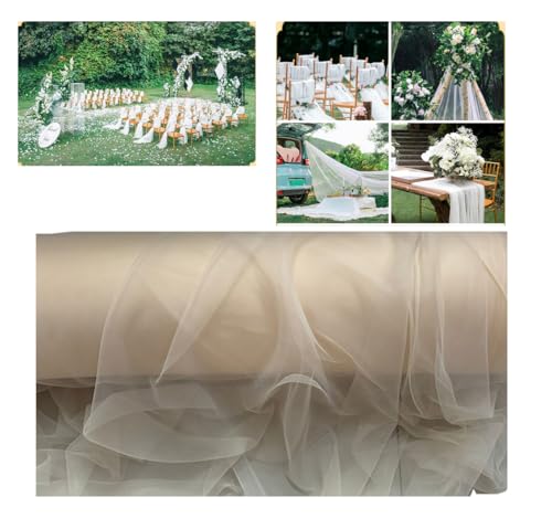Tüllstoff Tüll Meterware 20M×160cm Durchsichtig Zart Tüllband Dekostoff Tüll Stoffe Netzstoff Hochzeit Vorhang Hochzeitsbogen Freihanddeko Zeremonie Party Deko Kleid Crafts GeschenkBeige von Yurosiay