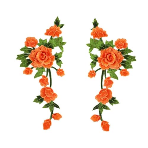 Yurosiay 1 Paar Blumen Stickerei Aufnäher Vintage Pfingstrose Bestickte Applikation Blumen Stoff Aufkleber Bunt Aufnäher Patches zum Nähen für DIY Basteln Bekleid Schuhe Hut Orange 35×15cm von Yurosiay