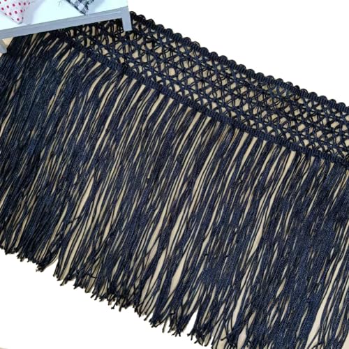 Yurosiay 10 Yard Fransenborte Schwarz 22cm Breite Fransenbordüre Meterware Geflochtene Fransenband DIY Fransenbesatz zum Nähen Tanzfransen Schnittfransen Fransen Zierband für Basteln Kleidung von Yurosiay