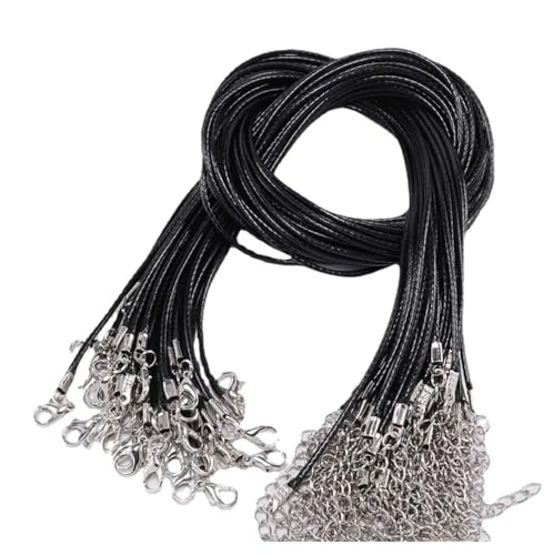 Yurosiay 100 Stück Gewachst Halskette Schnur Ketten zum Basteln 2mm Lederband Kette Mit Verschluss Hummer Schließe Und Verlängerungskette Seil zum DIY Schmuckherstellung von Yurosiay