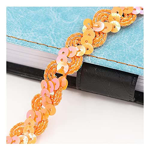 Yurosiay 10m×1.5cm Paillettenband Glänzende Geflochten Paillettenborte Wellig Dekoband Pailletten Zierband Bunt Paillettenband zum Aufnähen Paillettenbesatz für DIY Nähen Handwerk Orange von Yurosiay