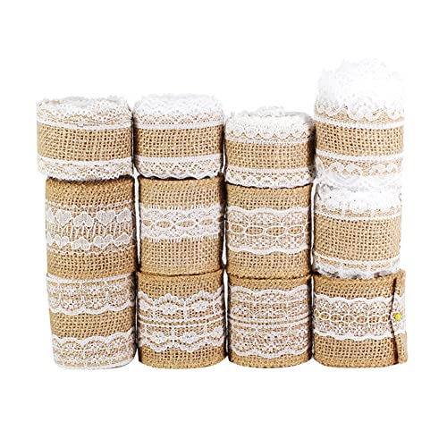 Yurosiay 12 Rollen 2m Juteband Spitzenband Vintage Juteband Spitze Natürliche Sackleinenrolle Mit Weisse Spitzen Spitzenband Jute für DIY Handwerk Hochzeit Dekoration Geschenkverpackung Hanffarbe Yurosiay 12 Rollen 2m Juteband Spitzenband Vintage Juteband Spitze Natürliche Sackleinenrolle Mit Weisse Spitzen Spitzenband Jute für DIY Handwerk Hochzeit Dekoration Geschenkverpackung Hanffarbe von Yurosiay