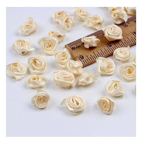 Yurosiay 150 Stück Mini Satin Rosen 15mm Mini Rosenköpfe Stoff Handmade Kleine Satin Rosen Bunt Ribbon Rosen Kunstrosen Deko Mini Rosen Basteln für Hause Hochzeit Dekor DIY Handwerk Beige von Yurosiay