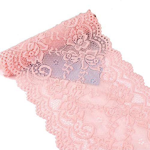 Yurosiay 15cm x 3m Spitzenborte Elastizität Spitzenband Vintage Spitzen Stickerei Zierband Blumen Spitzenbordüre Breit Spitzenbesatz zum Nähen Dekoband Spitzen für Kleidung Basteln Rosa von Yurosiay