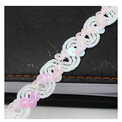 Yurosiay 15m×1.5cm Paillettenband Glänzende Geflochten Paillettenborte Wellig Dekoband Pailletten Zierband Bunt Paillettenband zum Aufnähen Paillettenbesatz für DIY Nähen Handwerk Weiße von Yurosiay