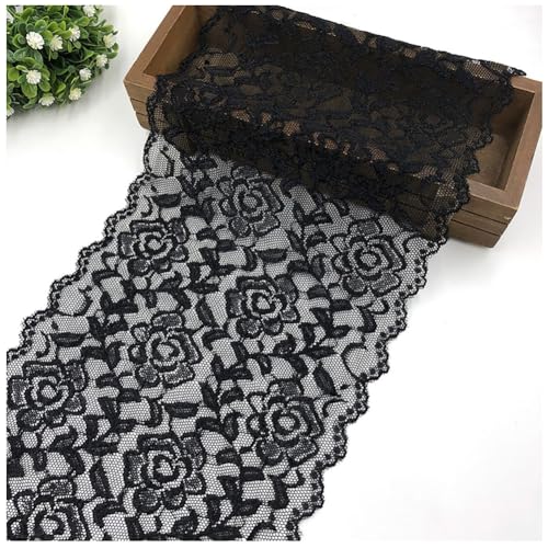 Yurosiay 18 cm x 5 Yard dekorativer Spitzenstoff Spitzenborte Spitzenband elastische Spitze Für Dessous Nähen DIY Basteln Hochzeit Weihnachtsdekorationen Schwarz von Yurosiay