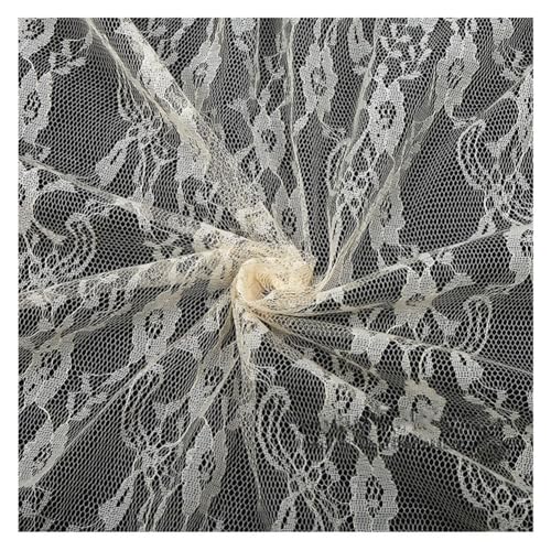 Yurosiay 2 Meter Blumen Spitzenstoff 150cm Breite Spitze Stoff zum Nähen Spitzenstoff Meterware Vintage Blumen Tüll Spitzenbesatz Spitzenband Dekostoff Spitze für DIY Handwerk Kleidung Beige von Yurosiay