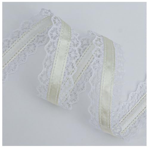 Yurosiay 2 Rollen Spitzenband, 3cm x 10m, Vintage-Spitzenband für Hochzeit, Blumen, Nähen, Floral, Party, Dekoration, Geschenkpapier Spitzenband Champagner von Yurosiay